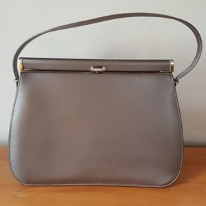 Vintage Vinyl Taupe Mid Century Handbag Purse